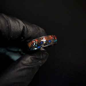 Ready2Ship SZ 12 Tyrannosaurus Rex and Megalodon Fossil with Meteorite Opal Glow Ring