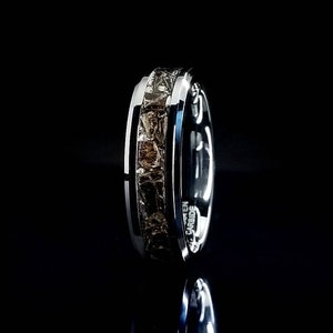 Tyrannosaurus Rex, Meteorite Ring, Tungsten Wedding Band, Men Ring, Fossil Ring, Wedding Band, Tungsten Inlay, T-Rex Ring, Dinosaur, 6mm