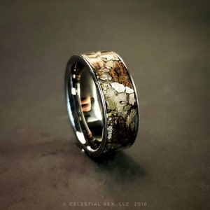 Tyrannosaurus Rex Dinosaur Bone Fossil & Meteorite Glow Wedding Band