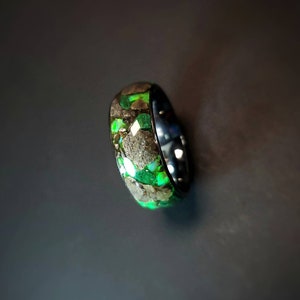 Genuine Stegosaurus Dinosaur Fossil Bone, Nantan Meteorite, Opal & Malachite, Green Wedding Band, Engagement Ring