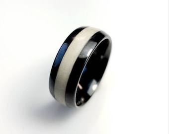 Anello con polvere di luna e meteorite lunare, fede nuziale in ceramica nera