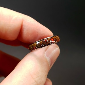 The Red Raptor Dinosaur and Meteorite Ring with Glow and Opals