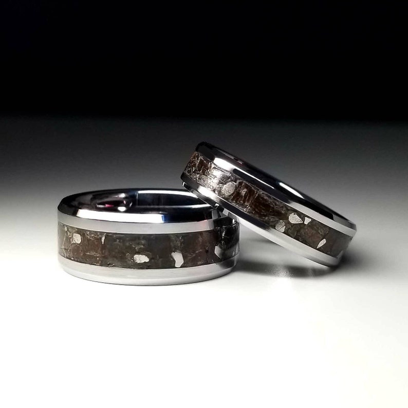 T-rex Dinosaur Bone Meteorite Ring Set Unique Wedding Band - Etsy