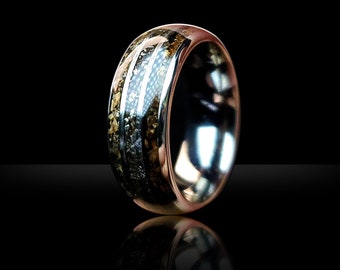Anello in osso di dinosauro in tungsteno con TRex e Triceratopo, fede nuziale in meteorite, anello da uomo