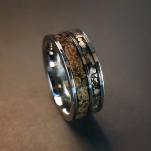 Dinosaur Bone and Meteorite with Authentic Tyrannosaurus Rex Dinosaur & Nantan Meteorite Men's Ring