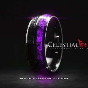 Afterglow Purple Meteorite Glow Ring wedding band, Ultimate Custom Glow Ring, Campo del Cielo Meteorite, Custom Wedding Band, Ultimate Ring