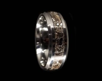 Tyrannosaurus Rex, Meteorite Ring, 8mm, Tungsten Wedding Band, Men Ring, Fossil Ring, T-Rex Wedding Band, Tungsten Inlay, Dinosaur Bone Ring