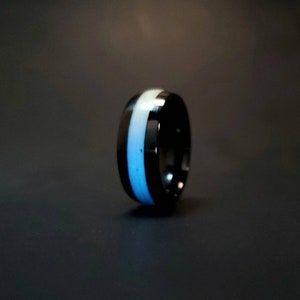 Blue Moon, Authentic Lunar Meteorite Moon Dust Blue Glow Ring, Black Tie