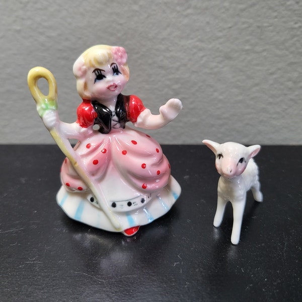 Vintage Miniature Bone China Shepherdess and Lamb