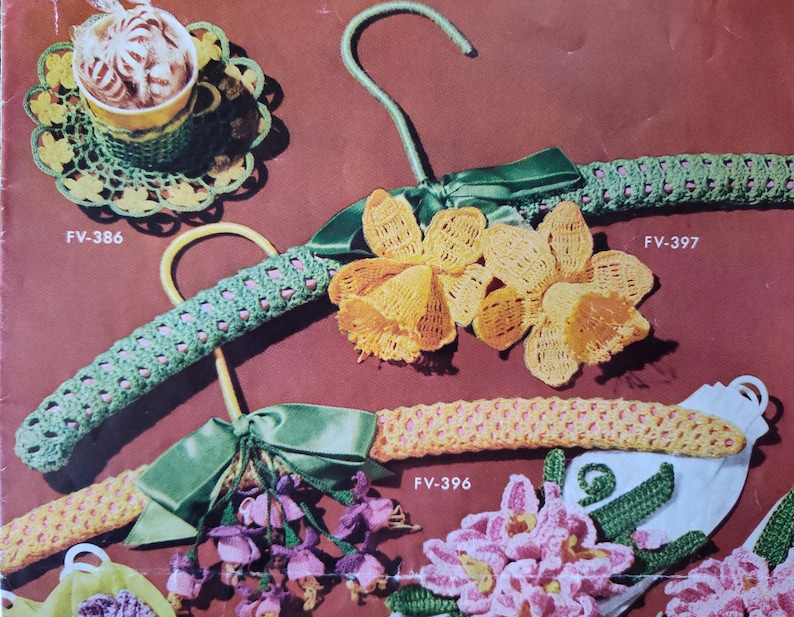 Vintage 40's Crochet Daffodil and Fuchsia Hanger Cover Patterns Instant ...