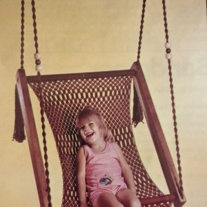 Vintage 70&#39;s Macrame Hanging Chair Hanger Pattern &quot;At Ease&quot; Instant PDF Download