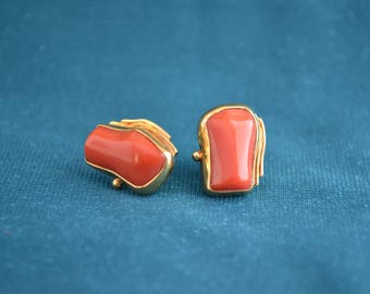 Original Corals and Gold Earrings, 18k Gold Earrings with Corals, Gold And Coral Studs, Women's Gold Studs, Special Earrings, Gift For Her