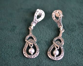 Sterling Silver Earrings with Pearls, Byzantine Etruscan Inspired Studs, Women's Silver Engraved Earrings, Greek Artisan Jewelry, Gift