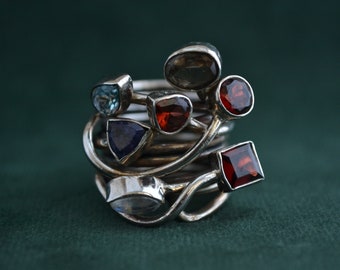 Magnificent Multi-stone Ring, 925 Silver Ring with Gemstones, Gemstones Cocktail, Greek Artisan Ring