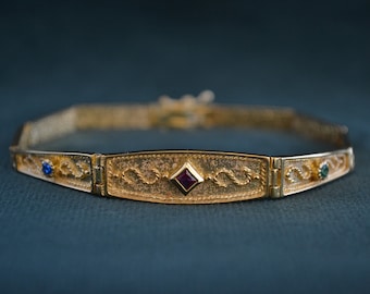 Byzantine Multistone Bracelet, Sterling Silver Cubic Zirconia, Greek Medieval