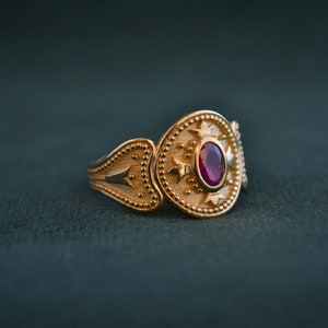 Byzantine Ring With Ruby CZ, 925 Silver Medieval Ring With 22K Gold ...