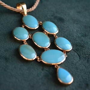 Spectacular Gold and Turquoise Pendant, 18K Gold Pendant with Persian Turquoise, Gemstone Pendant, Unique Gold Pendant, Greek Jewelry