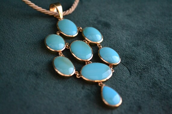 Pendentif En Or 18 Carats Avec Turquoise Et Diamants - Bijou Ancien Et élégant