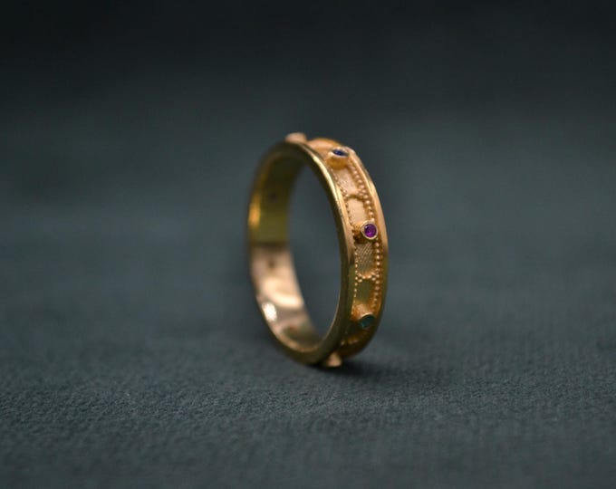 Multicolor Byzantine Band Ring, 22K Gold-plated Ring With Cubic ...
