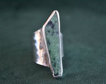 Gorgeous Sterling Silver Ring with Moss Agate Gemstone, Silver Statement Ring with Moss Agate, Women's Silver Ring, Greek Artisan Jewelry