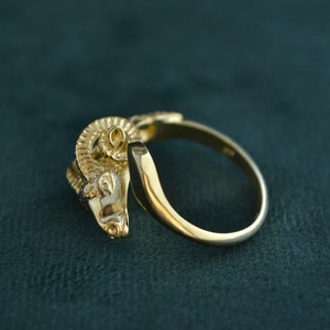 Bague en argent 925 avec motif bélier, bague mouflon plaquée or 22 carats, bague artisanale grecque sur le thème des animaux