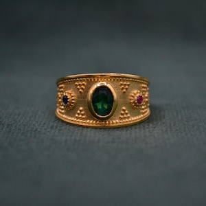 925 Silver Byzantine Ring , Multistone Byzantine Ring, 22K Gold-plated Ring with Gemstones, Vintage Ring for Women, Greek Handmade Jewelry