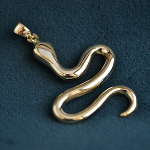 Op de afbeelding: Een gouden slangenhangerketting. De slang is opgerold in een spiraalvorm met zijn kop omhoog.