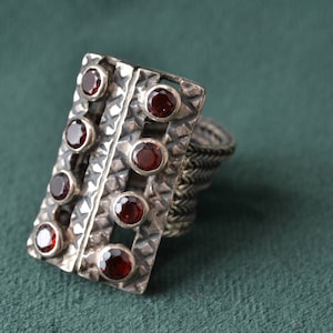 Silver Byzantine Ring with Pink Garnet Gemstones, Sterling Silver Byzantine Ring, Women&#39;s Byzantine Ring, Greek Artisan Jewelry