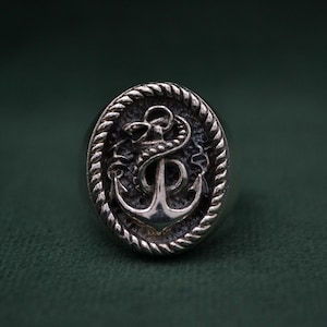 Schlange und Anker Ring, 925 Sailor Ring für Männer, Marine Männer Ring, Nautische Ring