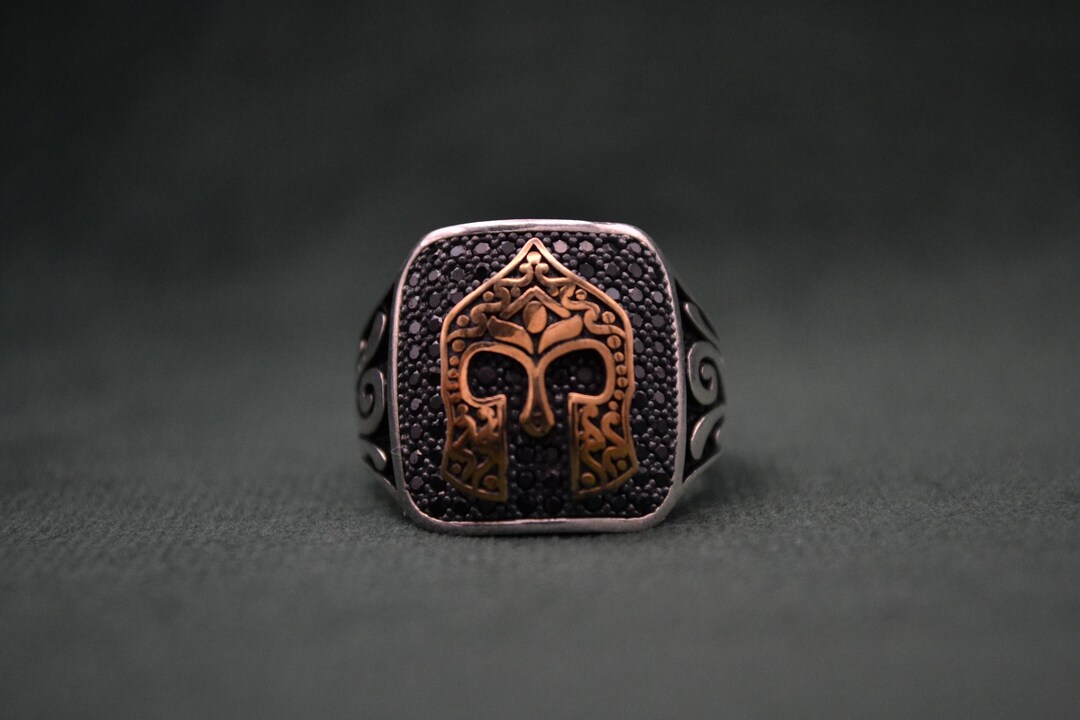 Signet Ring With Roman Soldier Helmet, Medieval Ring With Warrior ...
