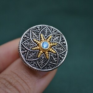 Majestic Roman Ring, 925 Silver Byzantine Ring with Cubic Zirconia Blue Topaz, Medieval Ring with Engraved Patterns, Greek Jewelry image 6