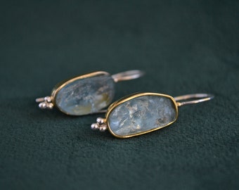 Eleganta guldörhängen med himmelsblå topas, hängande örhängen i 18K guld och sterlingsilver, droppörhängen med topas, julklapp, grekiska smycken