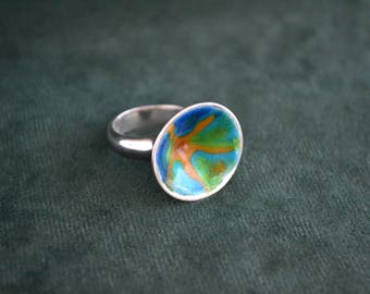 Colorful Silver and Enamel Starfish Ring, Sterling Silver Colorful Ring, Women's Colorful Ring, Artisan Jewelry Designs