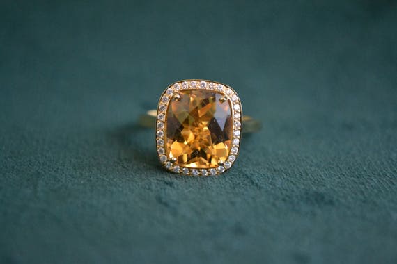 Marvelous Gold Ring with Honey Topaz, 18K Gold Ring with Honey Topaz and Diamonds, 750 Gold Ring with Gemstones, Gift for Her, Greek Jewelry