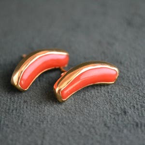 Beautiful 18K Gold and Coral Stud Earrings, Gold Earrings with Authentic Coral, Women&#39;s Gold Studs with Corals, Greek Artisan Jewelry