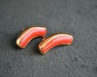 Beautiful 18K Gold and Coral Stud Earrings, Gold Earrings with Authentic Coral, Women's Gold Studs with Corals, Greek Artisan Jewelry