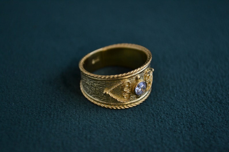 Handmade Byzantine Ring with Cubic Zirconia, 925 Silver Ring with 22K Gold-plating, Gold Etruscan Ring, Medieval Solitaire Ring, Greek Jewel image 4