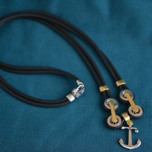 Gold Anchor and Winch Pendant, 18K White and Yellow Gold Anchor Pendant, Sailsman Pendant, Sea Pendant, Greek Artisan Jewelry