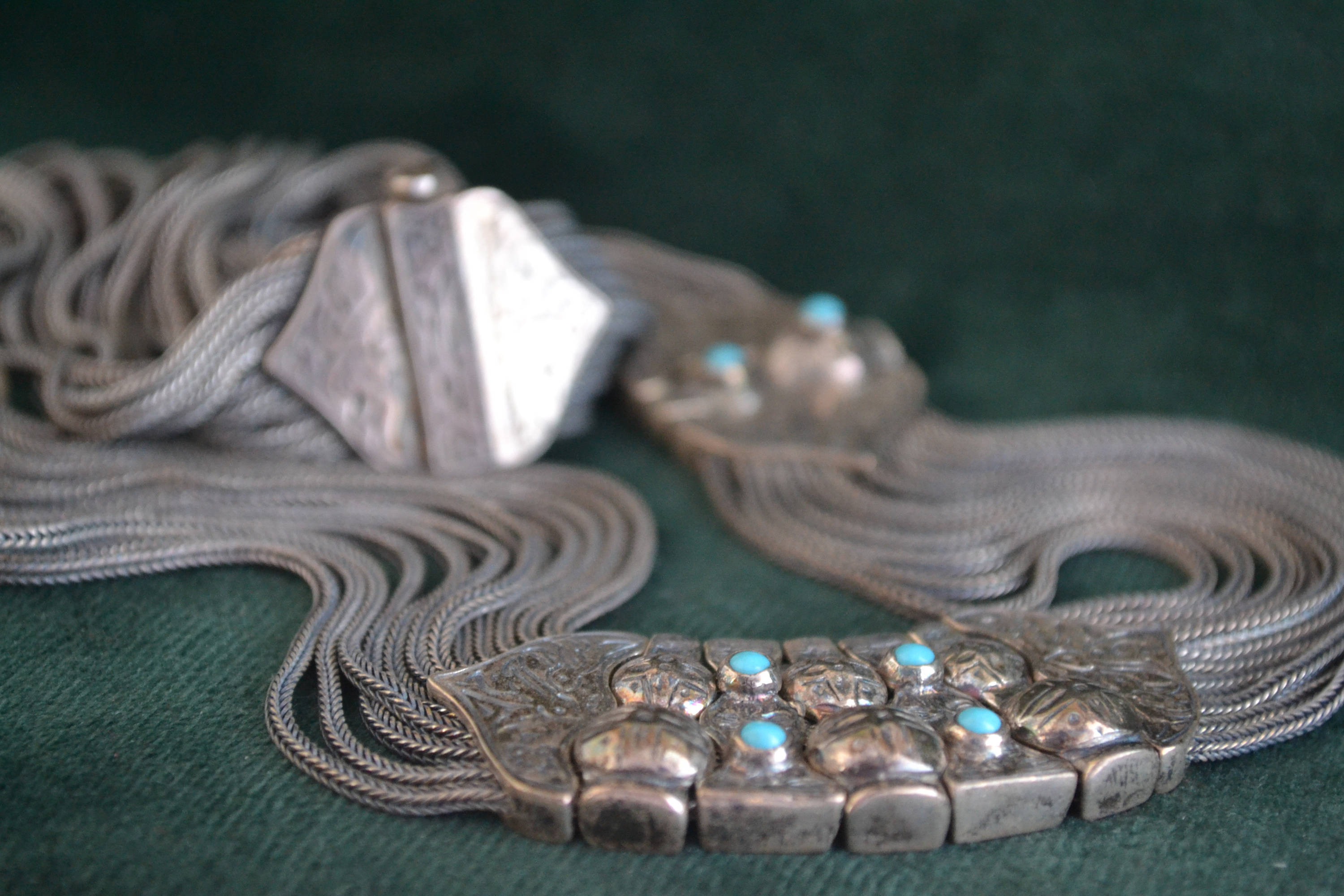 Collier Ancien Byzantin En Argent 925 Avec Pierre Turquoise - Bijou Vintage Occasion