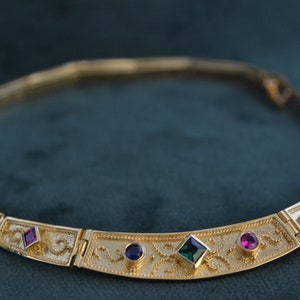 Spectacular Byzantine Necklace, 925 Silver Necklace with Cubic Zirconia, 22K Gold-plated Medieval Necklace