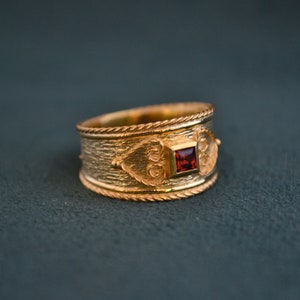 925 Silver Byzantine Ring with Squared Stone, 22K Gold-plated Ring with Cognac Tourmaline, Medieval Ring, Greek Handmade Jewelry