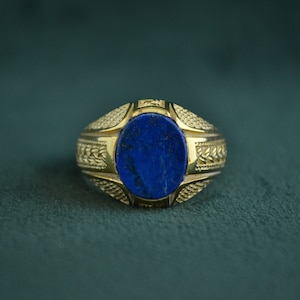 Byzantine Signet Ring with Lapis Lazuli, 925 Silver Etruscan Ring with 22K Gold-plating, Roman Signet Ring with Engraves, Medieval Ring