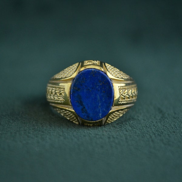 Chevalière byzantine avec lapis-lazuli, bague étrusque en argent 925 avec placage à l'or 22 carats, chevalière romaine avec gravures, bague médiévale