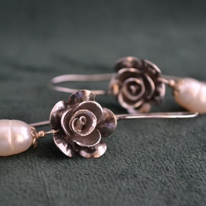 Spektakuläre Ohrringe mit Perlen, 925 Silber Ohrringe mit Edelstein, Florale Tropfen, griechische handgemachte Ohrringe