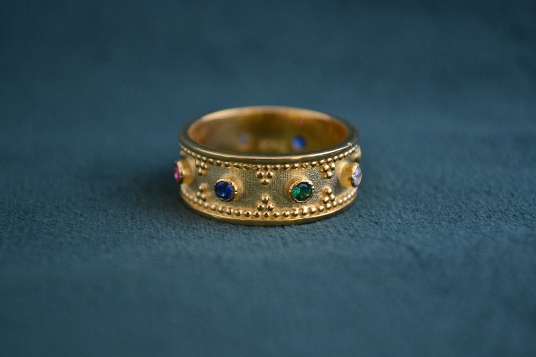 Gold Byzantine Ring, 22K Gold-plated Ring With Cocktail Cubic Zirconia ...