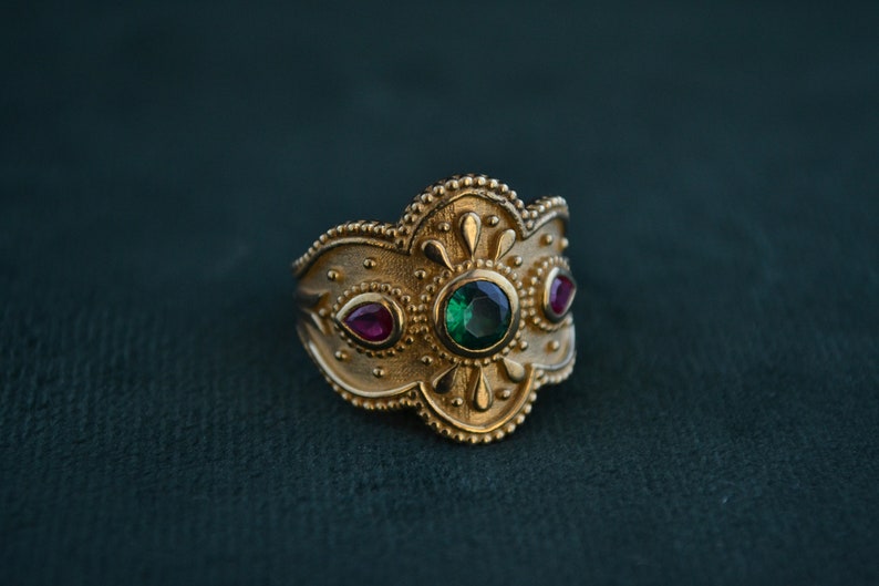 Multistone Byzantine Ring. 925 Silver Byzantine Ring with Gemstones, Etruscan Ring w Cubic Zirconia, Greek Byzantine Jewelry image 4