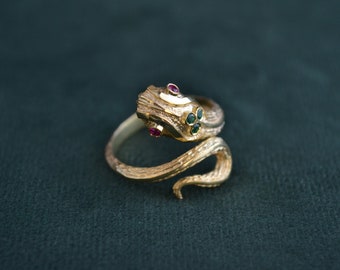 Multistone Snake Ring, Serpent with Gemstones, 925 Silver Ring with Cubic Zirconia, Greek Handmade Ring