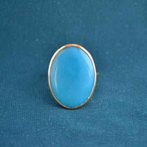 Gold and Turquoise Oval Ring, 18K Gold Ring with Turquoise Gemstone, Women's Gold Statement Ring, Fine Greek Jewelry, Artisan Jewelry image 2