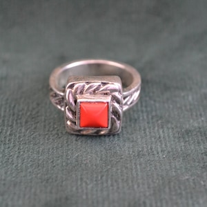 Byzantine Sterling Silver Ring with Coral, Women&#39;s Ring with Coral, 925 Silver Byzantine Ring with Red Coral, Gift for Her, Artisan Jewelry