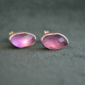 Lovely Silver Amethyst Stud Earrings, Sterling Silver Earrings with Amethyst Gemstone, Women&#39;s Silver Studs with Amethyst, Gift for Her